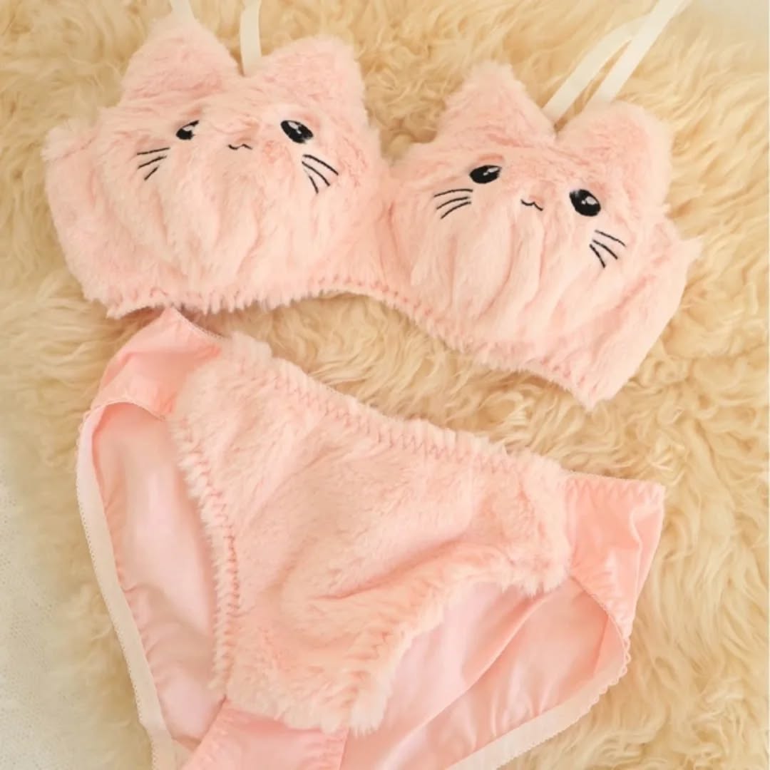 Cute Kitty Anime Soft Plush Design Bra & Panty