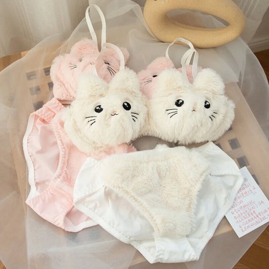 Cute Kitty Anime Soft Plush Design Bra & Panty