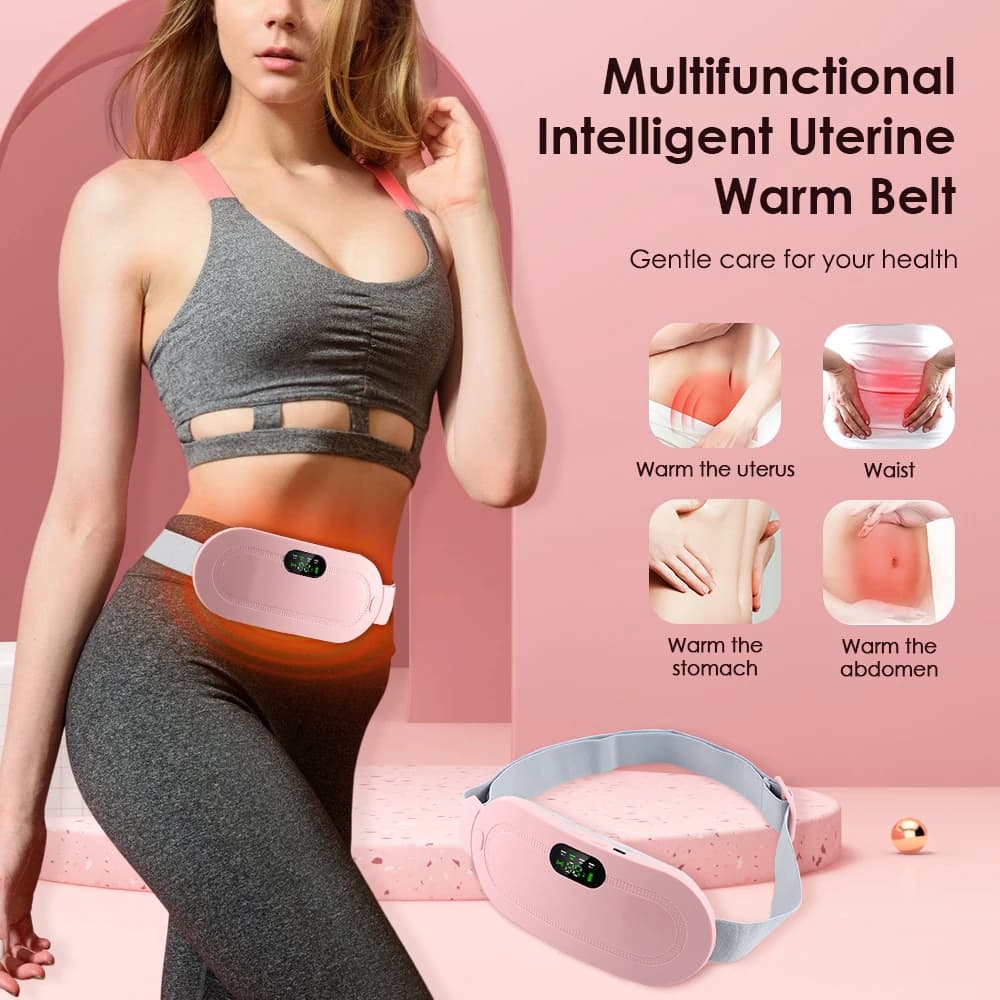Period Pain Cramp Relief Belt -Portable Menstrual Heating Pad, Heated Belly Belt for Menstrual Cramp Relief with 3 Heat Levels and 4 Modes, Electric Belt Massage for Women and Girls