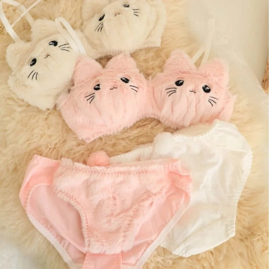 Cute Kitty Anime Soft Plush Design Bra & Panty