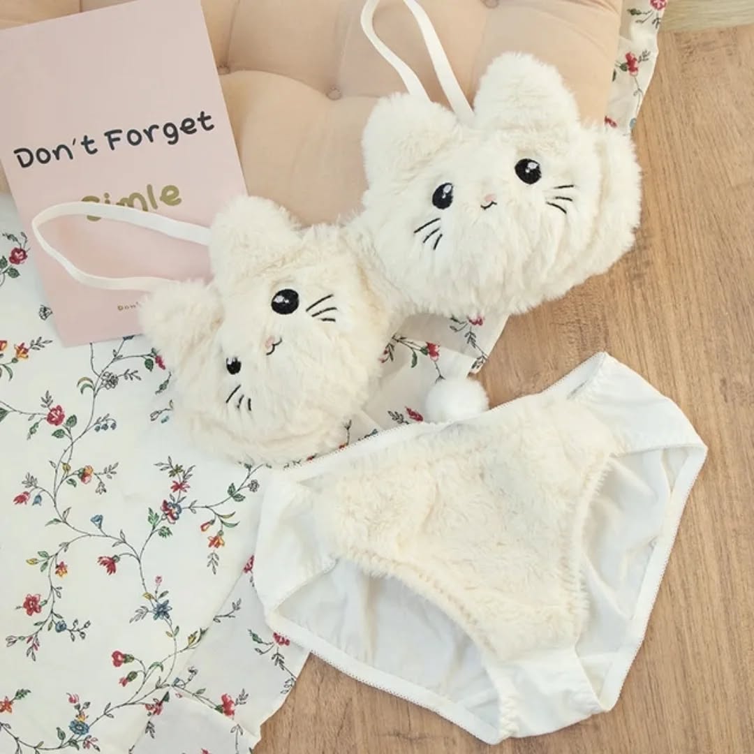 Cute Kitty Anime Soft Plush Design Bra & Panty