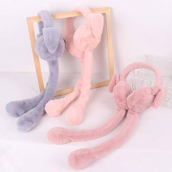 Women's Plush Bunny Earmuffs with Moving Rabbit Ears
