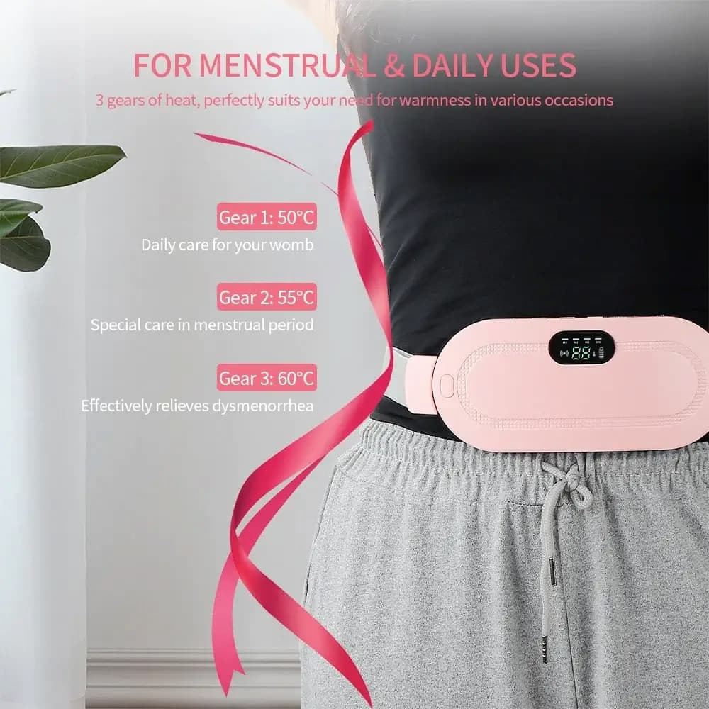 Period Pain Cramp Relief Belt -Portable Menstrual Heating Pad, Heated Belly Belt for Menstrual Cramp Relief with 3 Heat Levels and 4 Modes, Electric Belt Massage for Women and Girls